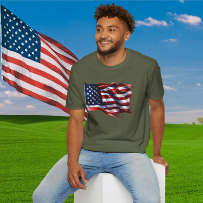 Waving American Flag Adult T-Shirt