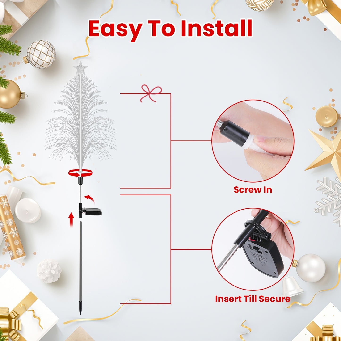 Solar Fiber Optic Christmas Tree Lights 4-Pack with Star Topper – Outdoor LED