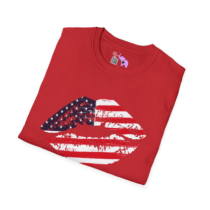 American Flag Lips Adult T-shirt