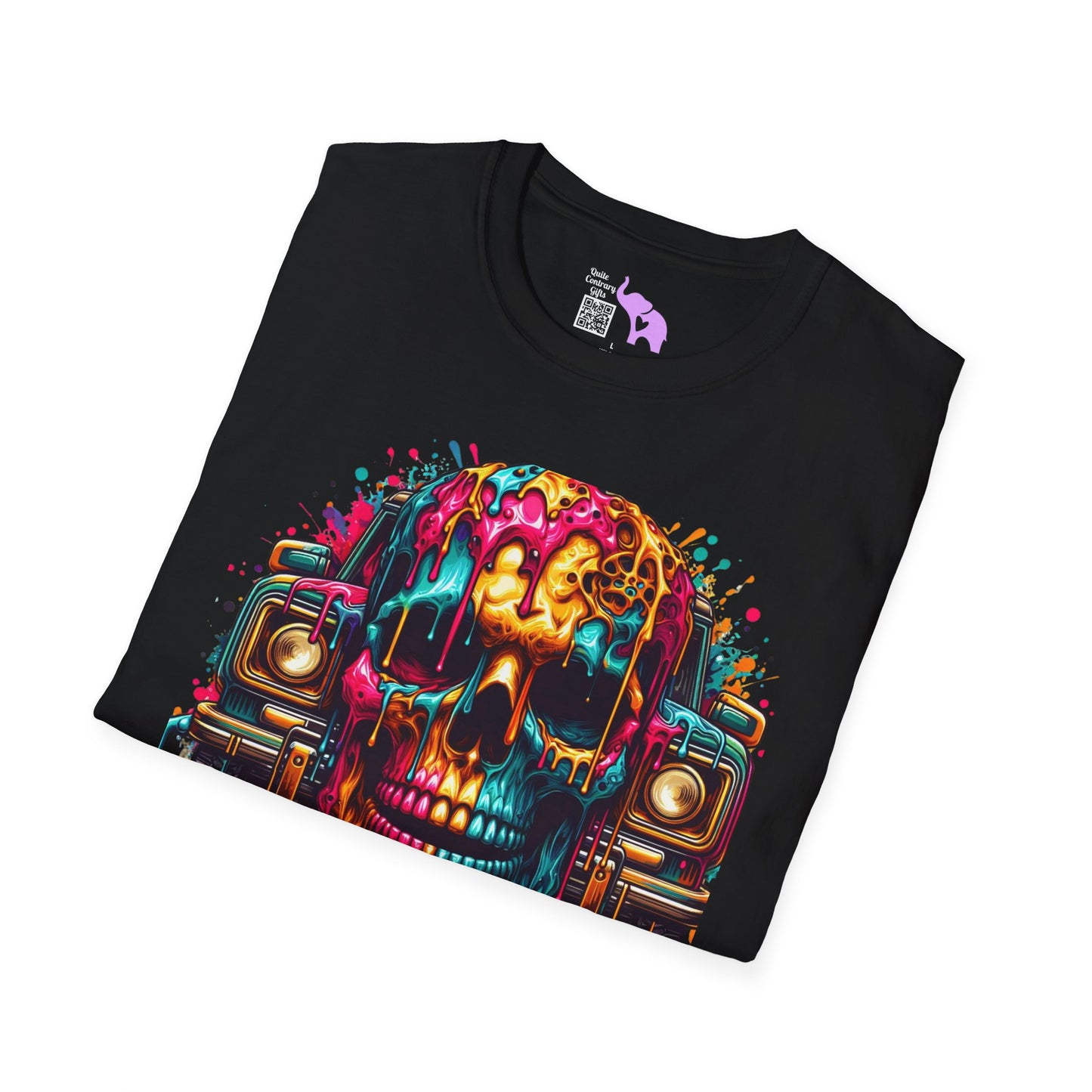Colorful Skull & Car Adult T-shirt