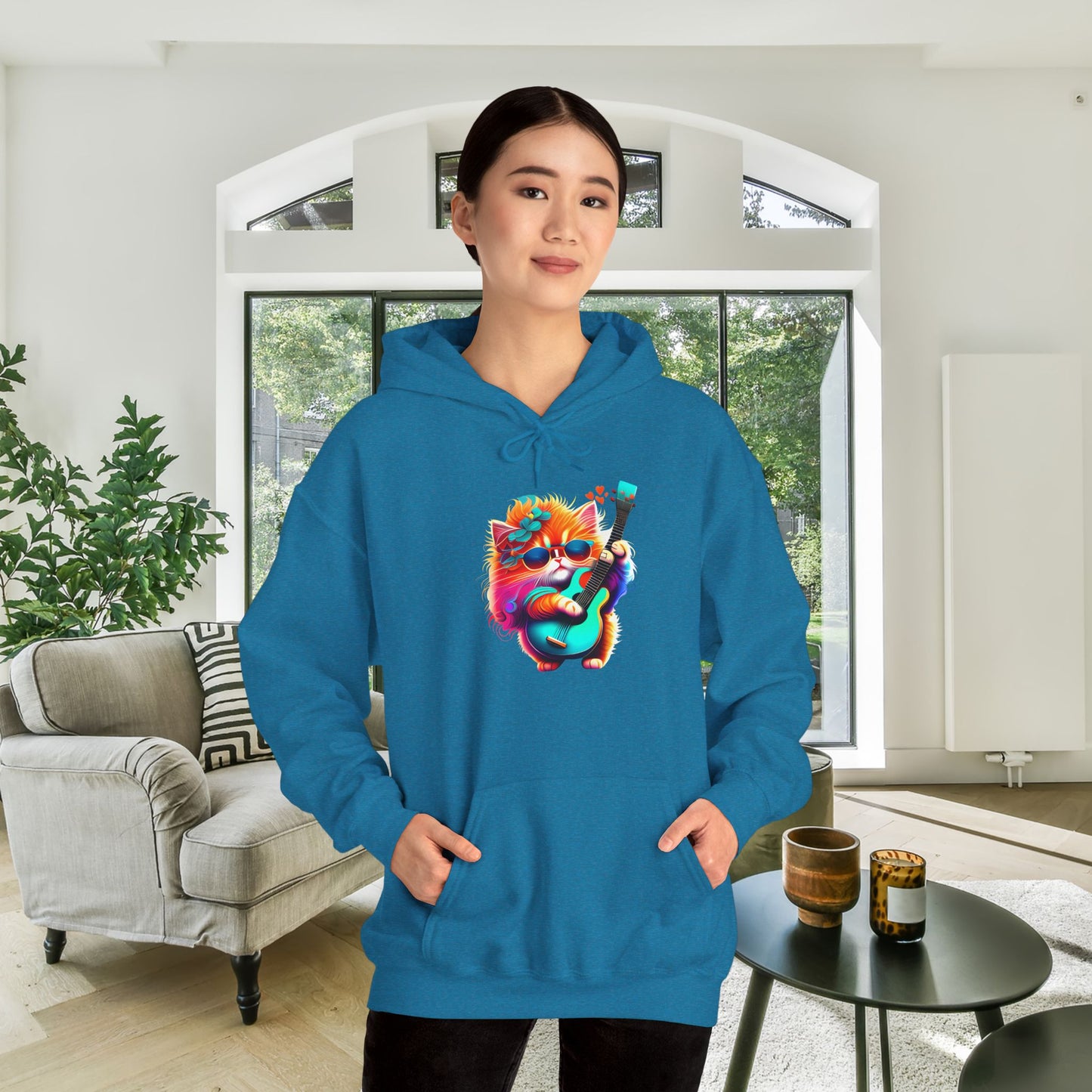 Colorful Guitar Kitten Heavy Blend™ Hooded Sweatshirt