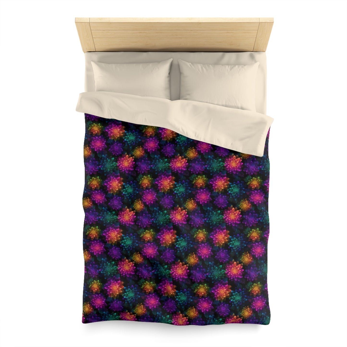 Neon Lotus Blooms Microfiber Duvet Cover