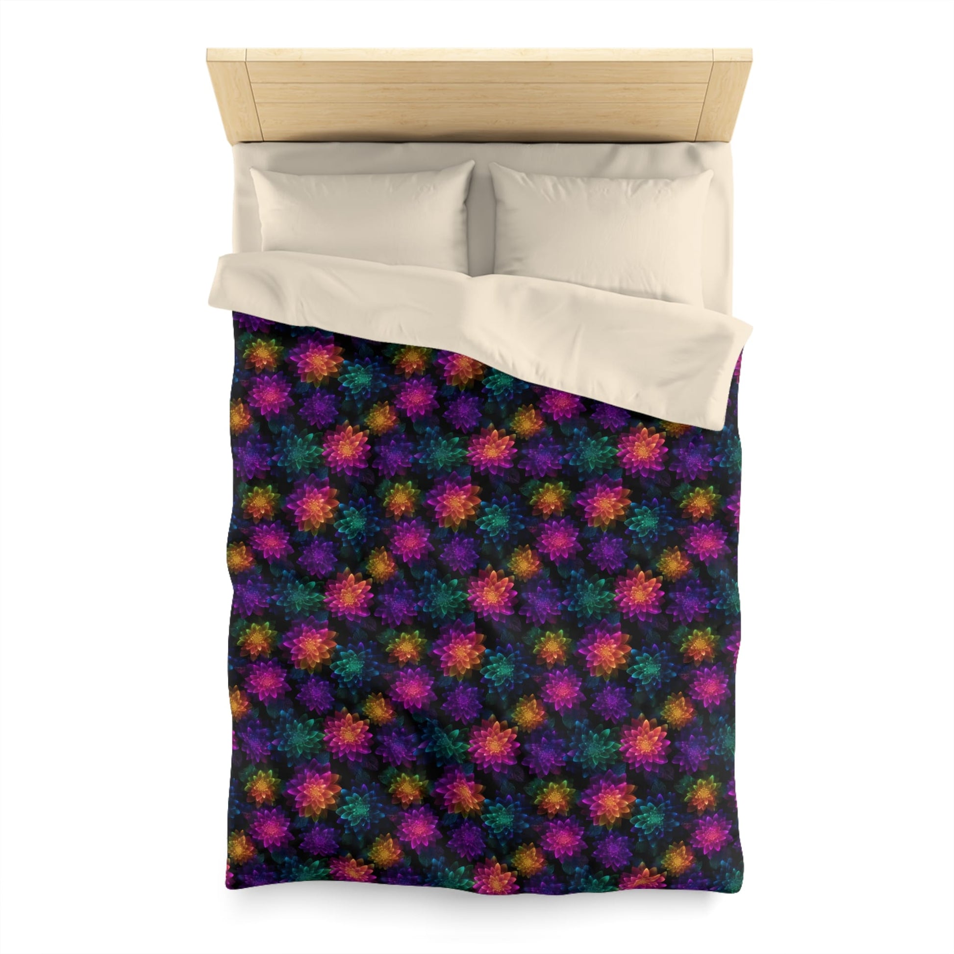 Neon Lotus Blooms Microfiber Duvet Cover