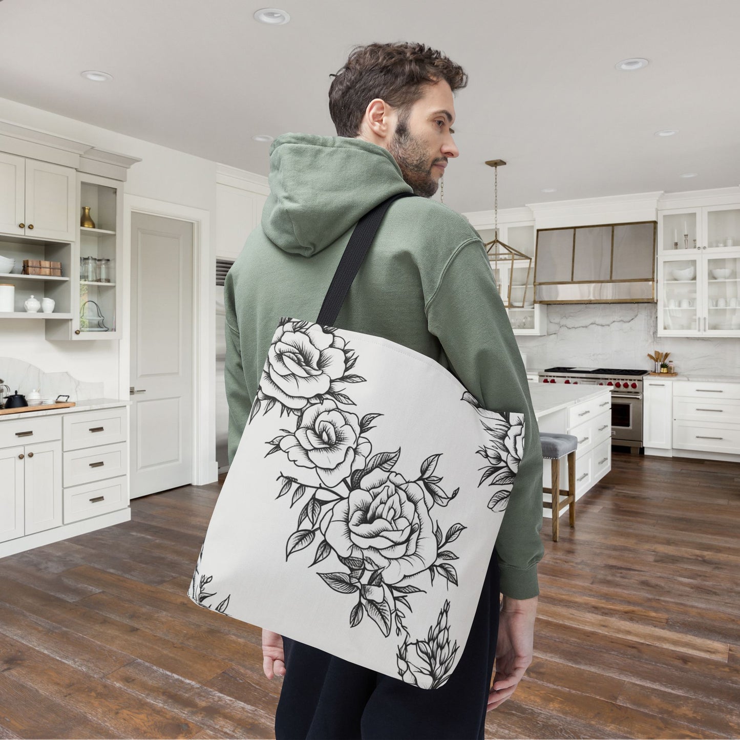 Midnight Rose Sketch Canvas Tote Bag