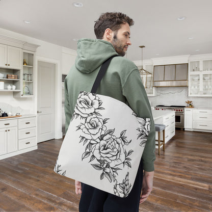 Midnight Rose Sketch Canvas Tote Bag