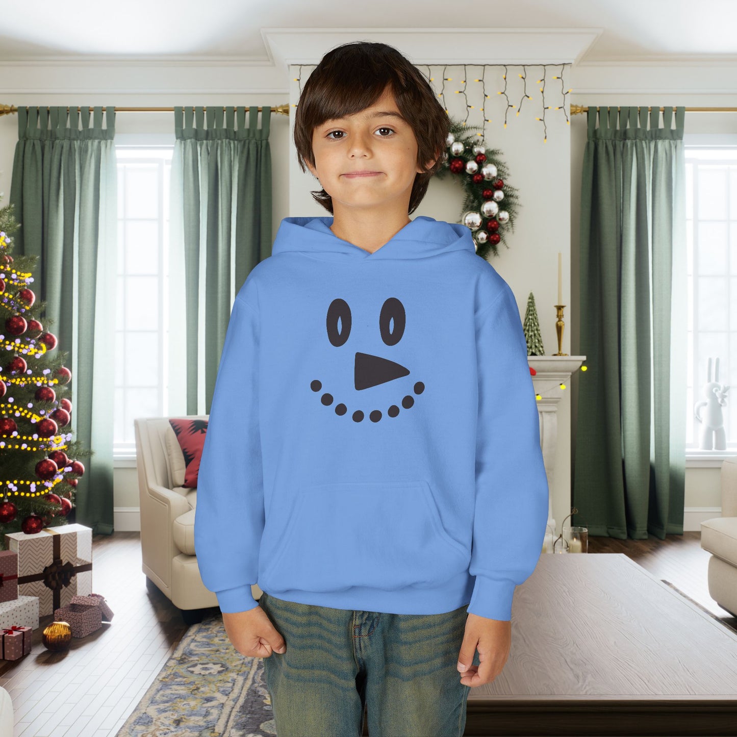 Snowman Face Youth Heavy Blend Hooded Sweatshirt