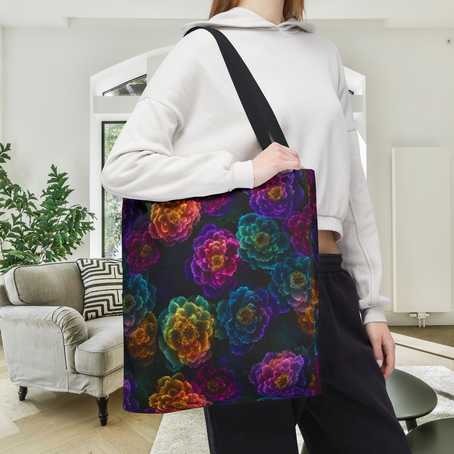 Neon Whisper Blooms Canvas Tote Bag