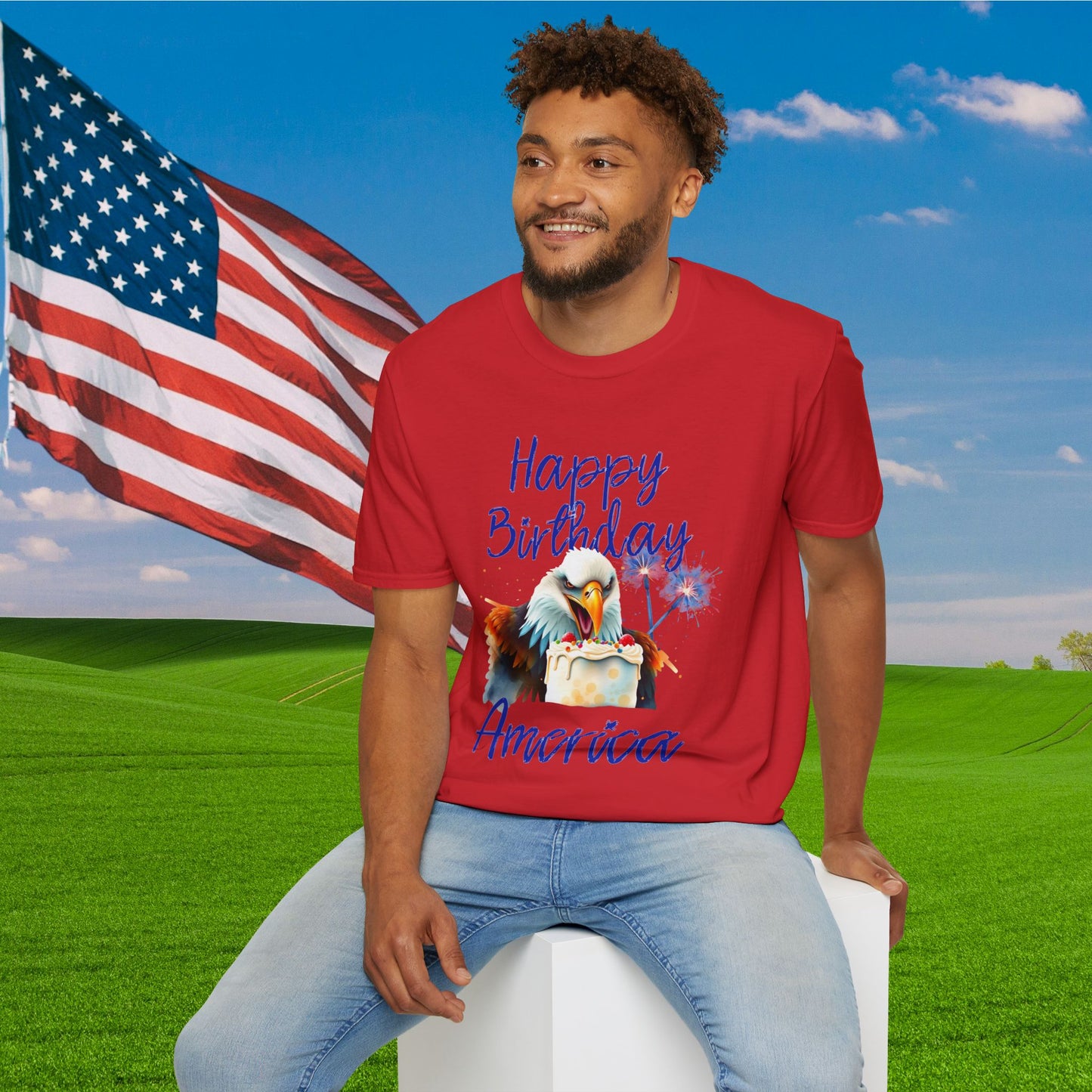 Happy Birthday America (Eagle Eating Cake) Adult T-shirt