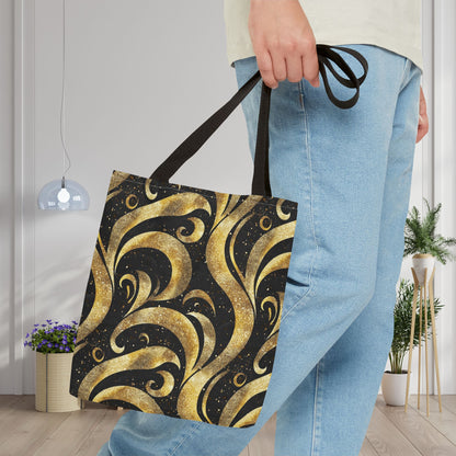 Black & Gold Luxe Swirl Canvas Tote Bag