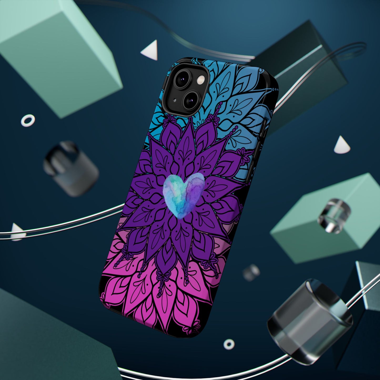 Colorful Mandala w/Heart MagSafe® Compatible Tough Case for iPhone