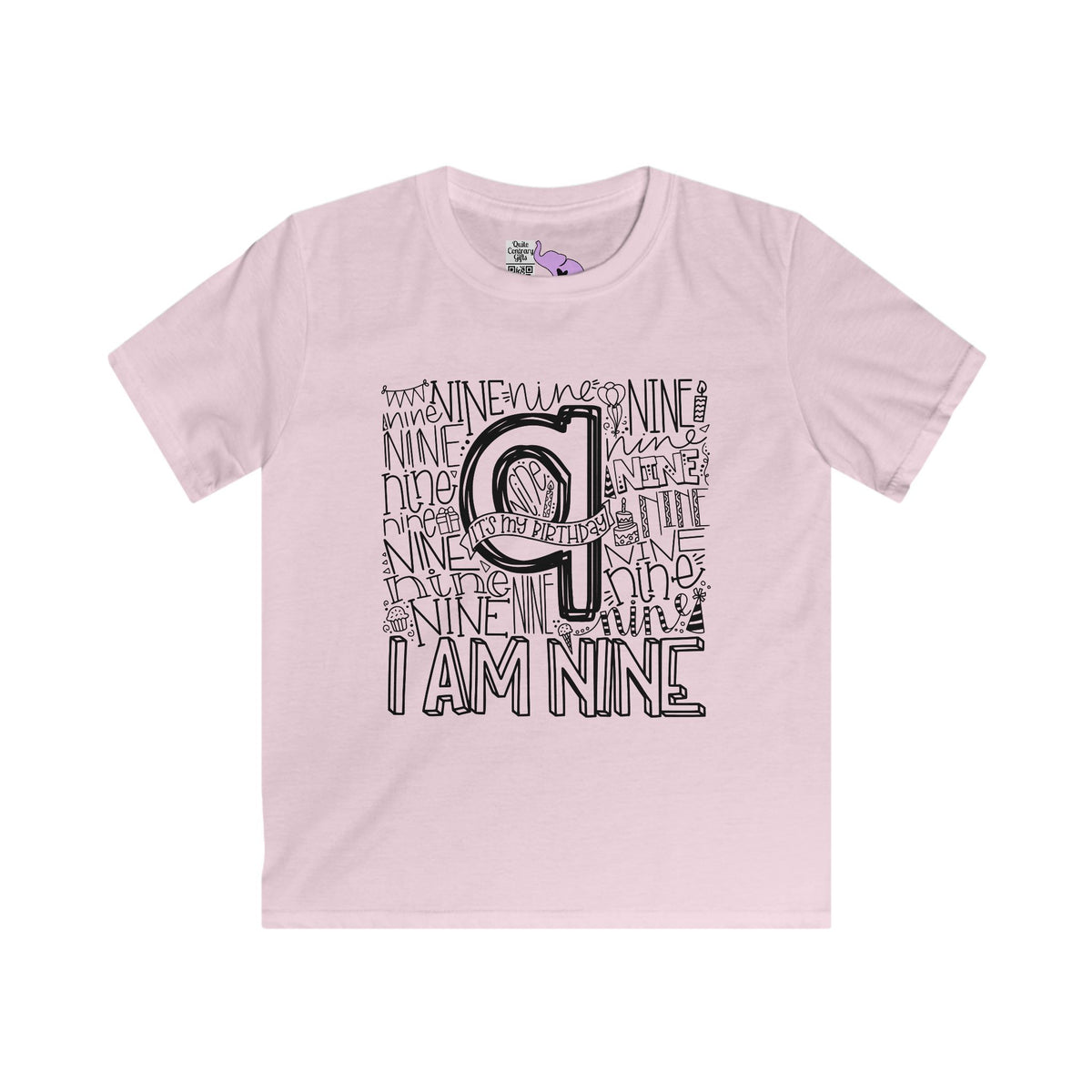 I Am Nine Typography Youth Softstyle Tee