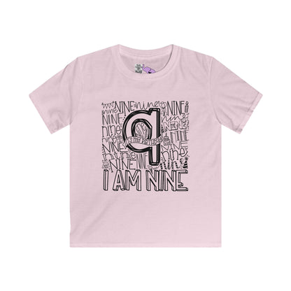 I Am Nine Typography Youth Softstyle Tee