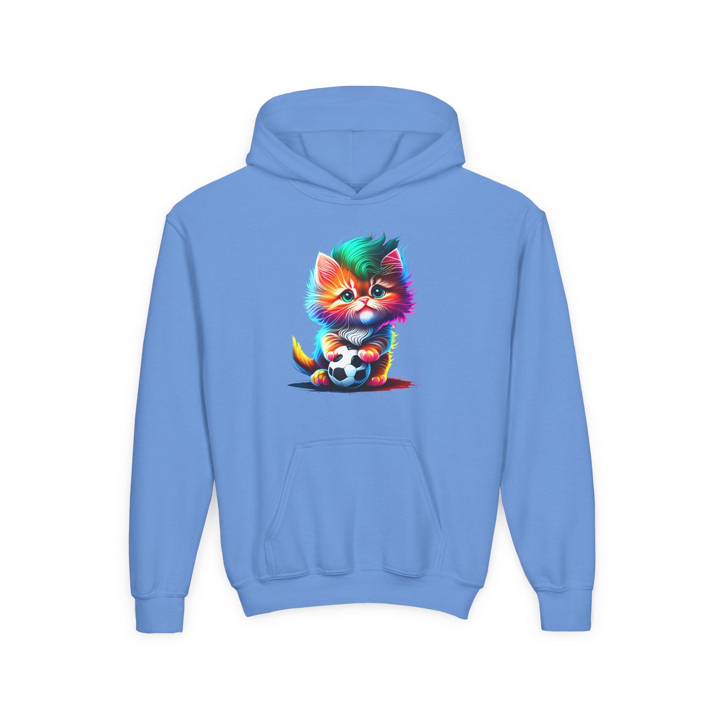Cute Colorful Kitty w/Soccer Ball Youth Hoodie