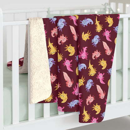 Crimson Axolotls Sherpa Fleece Blanket