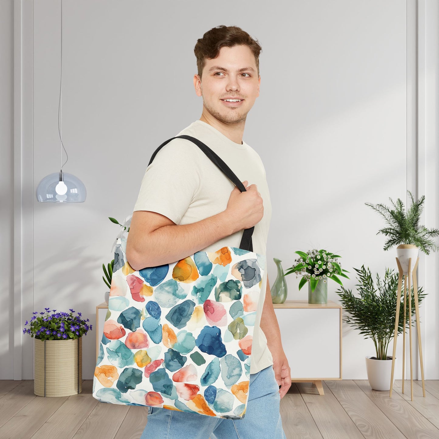 Watercolor Pebble Terrazzo Canvas Tote Bag