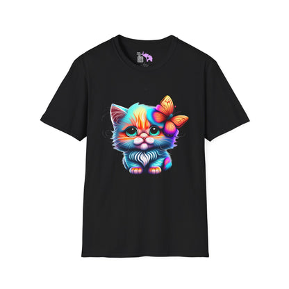 Cute Colorful Kitten w/Butterfly T-shirt