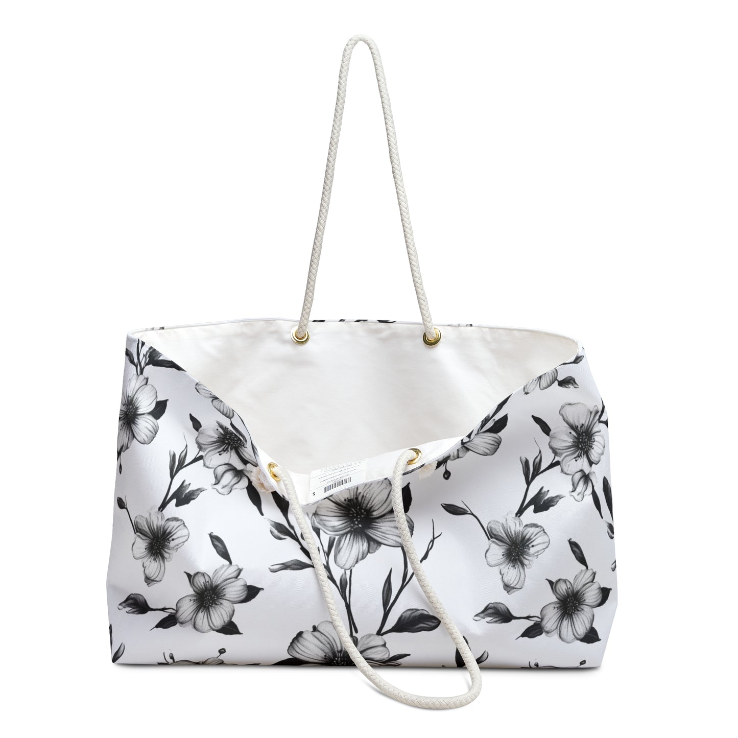 Black & White Five Petal Floral Weekender Bag
