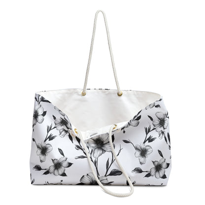 Black & White Five Petal Floral Weekender Bag