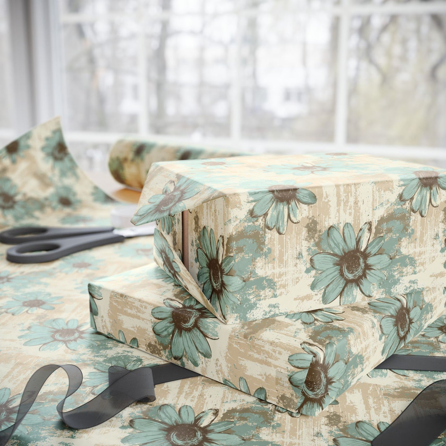 Rustic Teal Daisy Wrapping Paper
