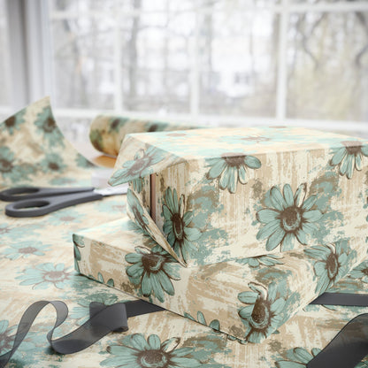 Rustic Teal Daisy Wrapping Paper