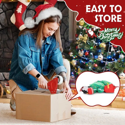 Topsy-Turvy Christmas Tree with Gnome, Santa & Penguin LED Inflatable