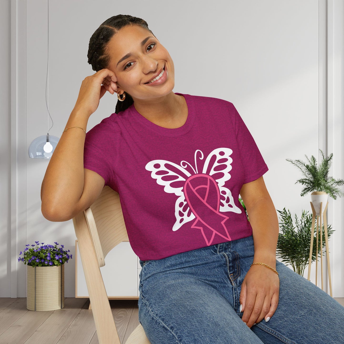 Butterfly Pink Support Ribbon Adult T-shirt