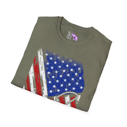 Distressed American Flag w/Dog Tags Adult T-Shirt