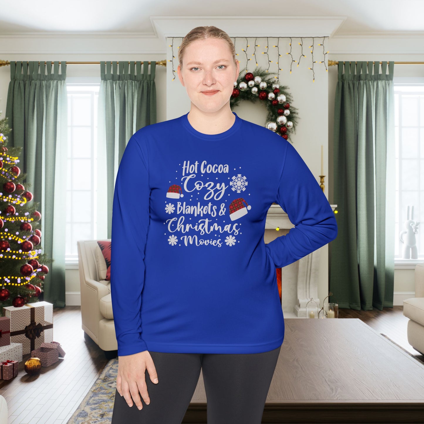 Hot Cocoa, Cozy Blankets & Christmas Movies Adult Long Sleeve Tee