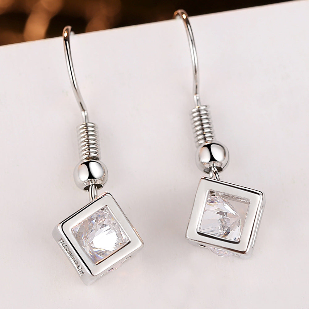 Gold/Silver Hollow Cube w/Stone Necklace/Earrings Set