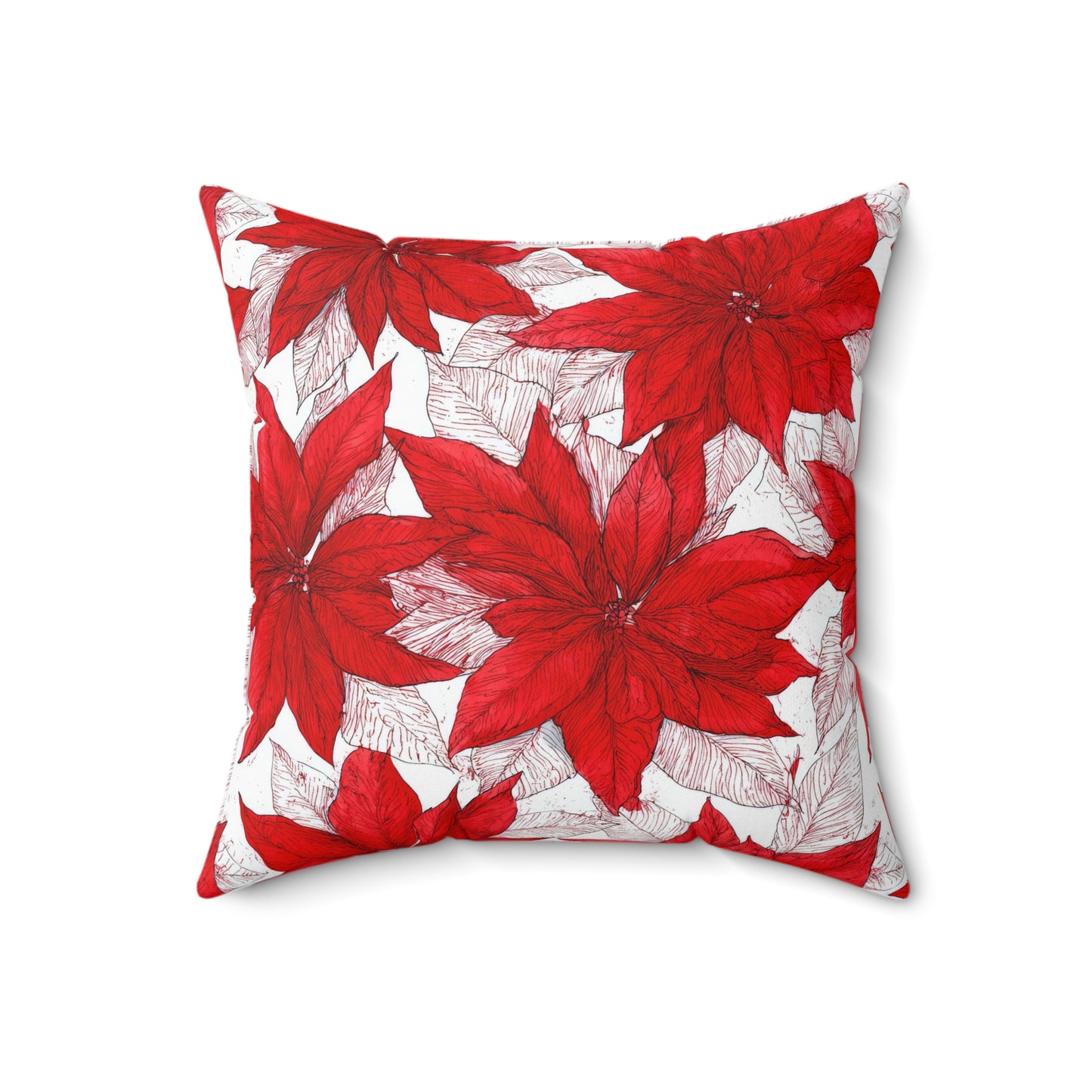 Crimson Poinsettia Sketch Throw Pillow