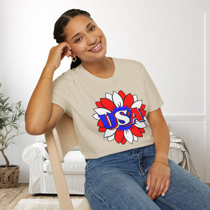 USA Red, White, and Blue Sunflower 2 Adult T-shirt