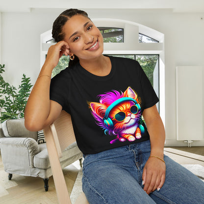 Cool Kitten w/Headphones Adult T-shirt