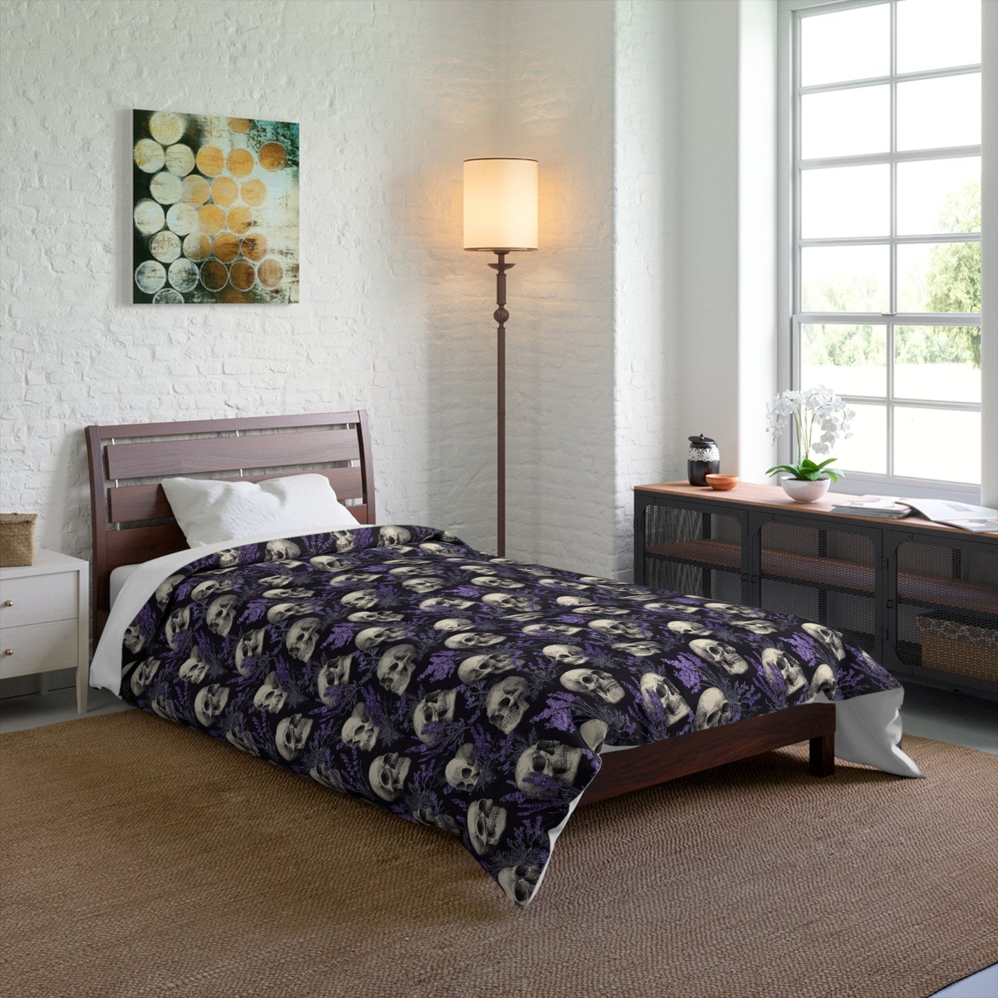 Midnight Lavender Skulls Comforter