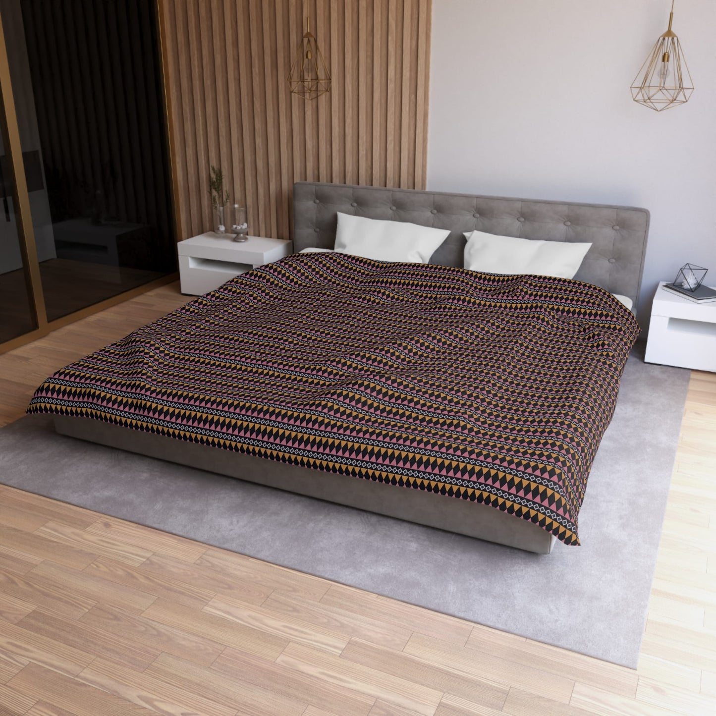 Midnight Clay Cairn Stripes Microfiber Duvet Cover