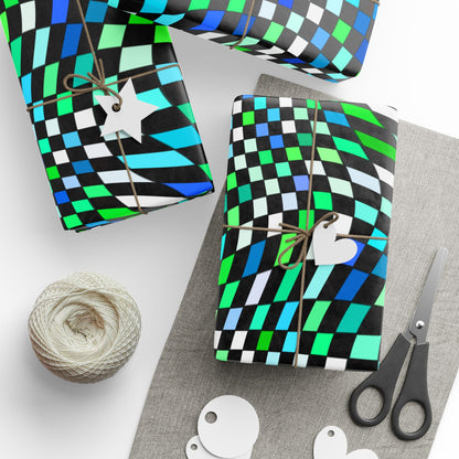 Warped Green Checkered Wrapping Paper