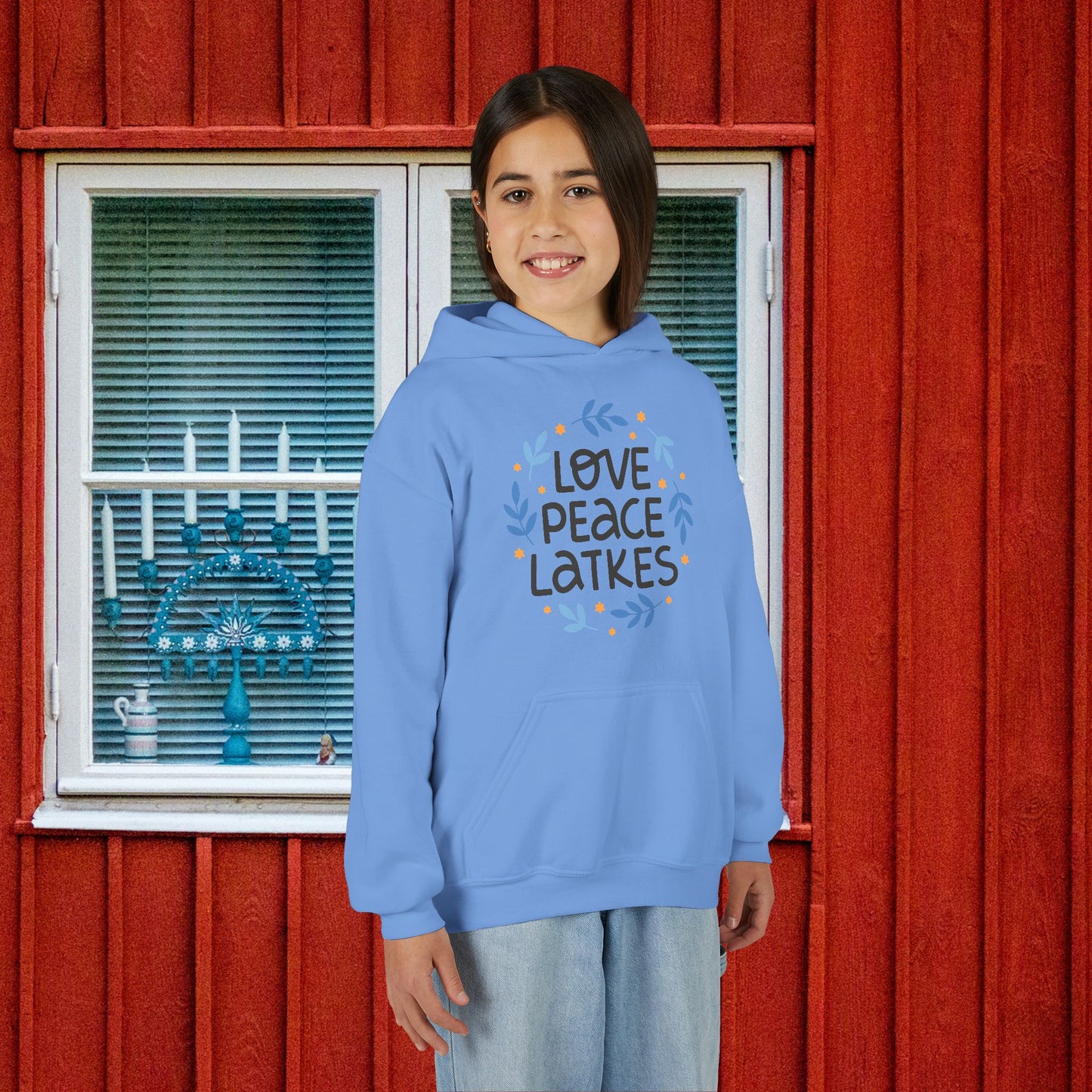 Hanukkah Love Peace Latkes Youth Hoodie