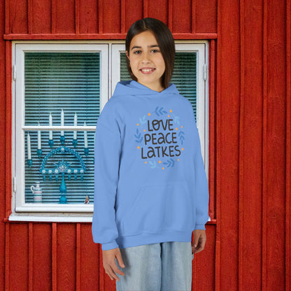 Hanukkah Love Peace Latkes Youth Hoodie