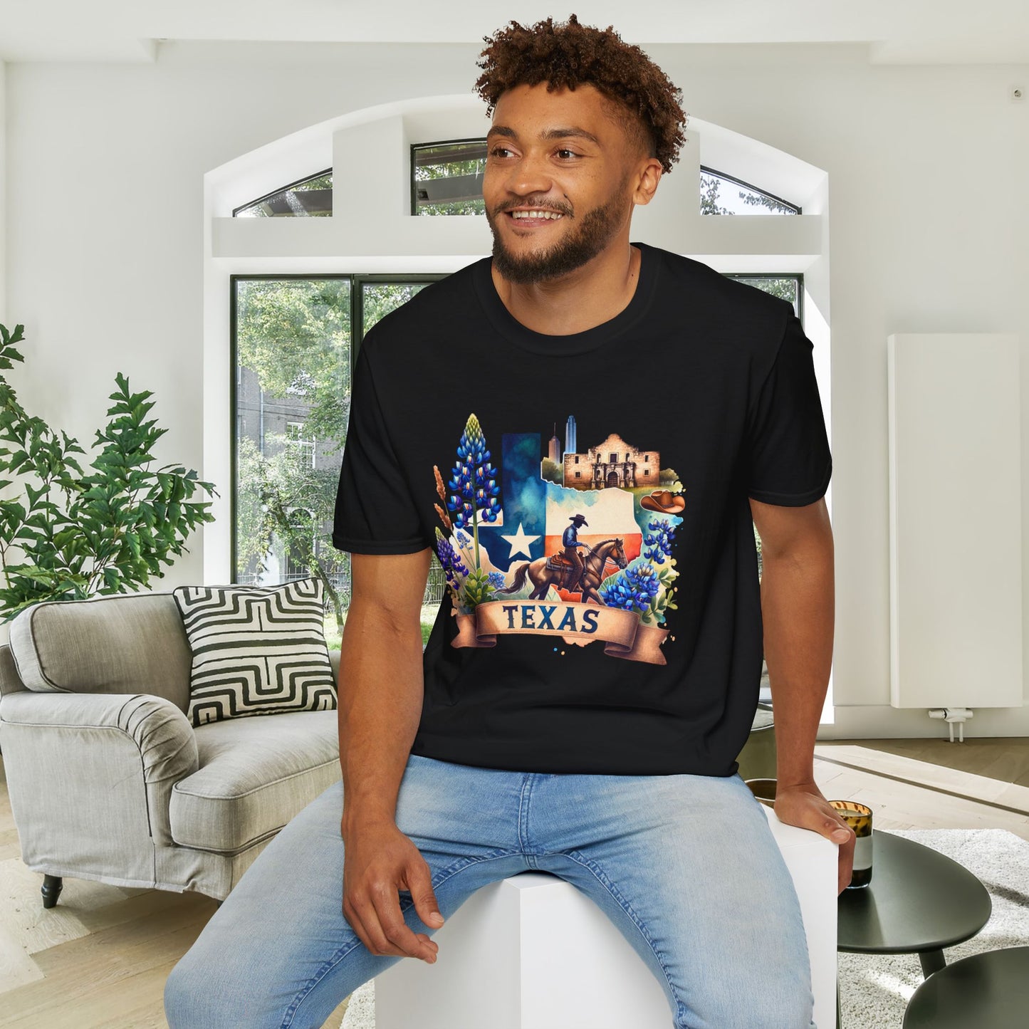 Texas Cowboy & Bluebonnets Adult T-shirt