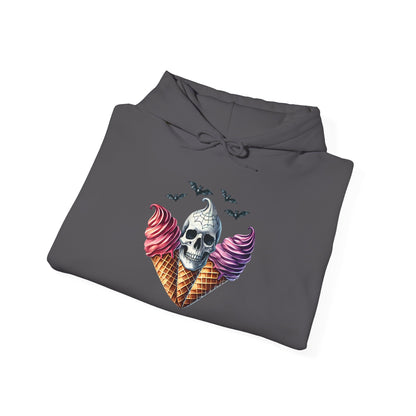 Spooky Ice Cream Cones Skull w/Bats Heavy Blend™ Hooded Sweatshirt