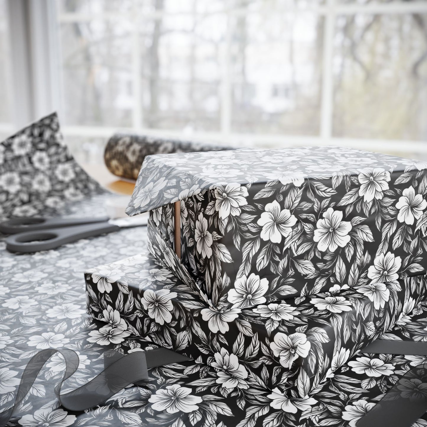 Monochrome Paradise Bloom Gift Wrap for All Occasions