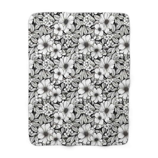 Black & White Forget-Me-Nots Fleece Blanket