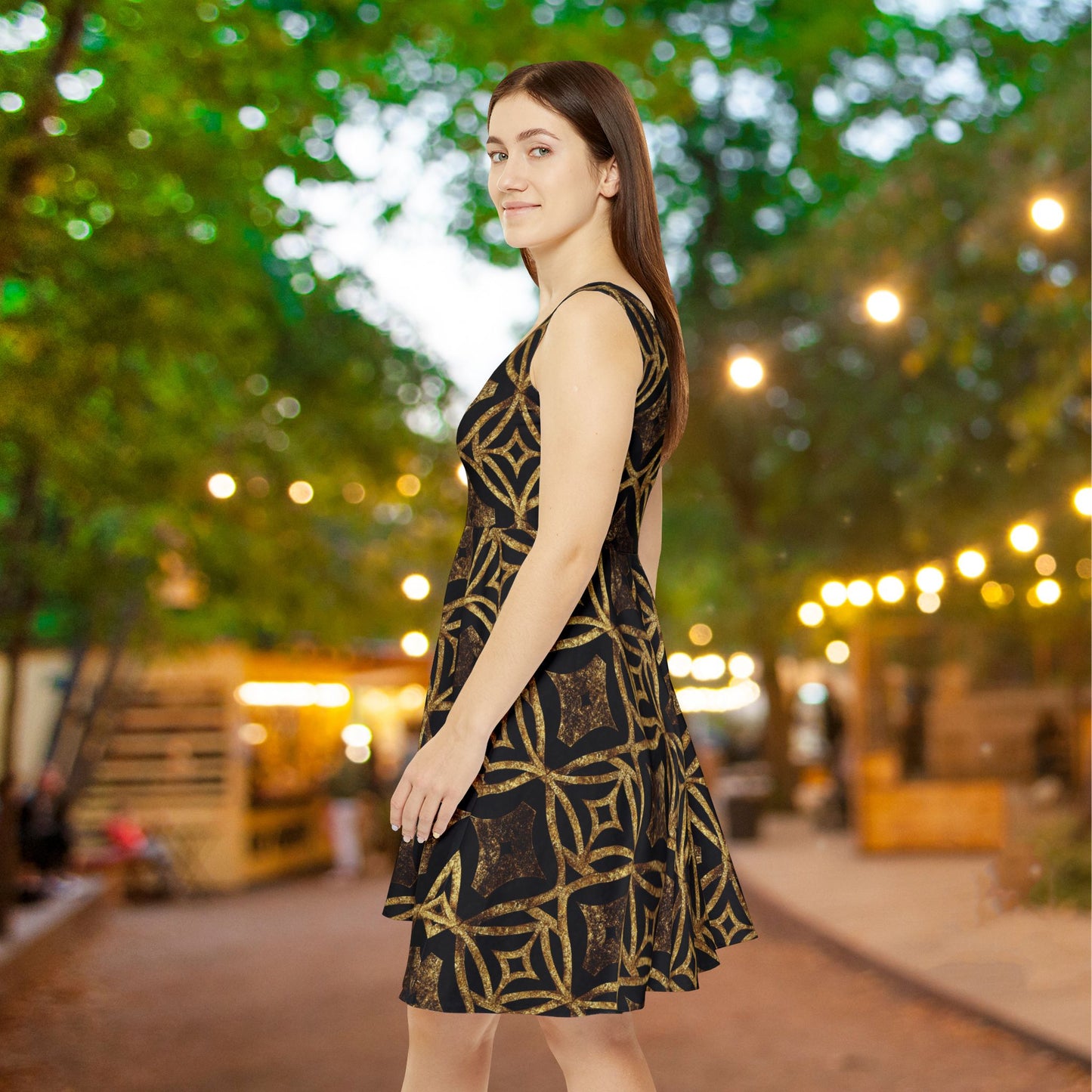 Golden Star Lattice Women's Skater Dress
