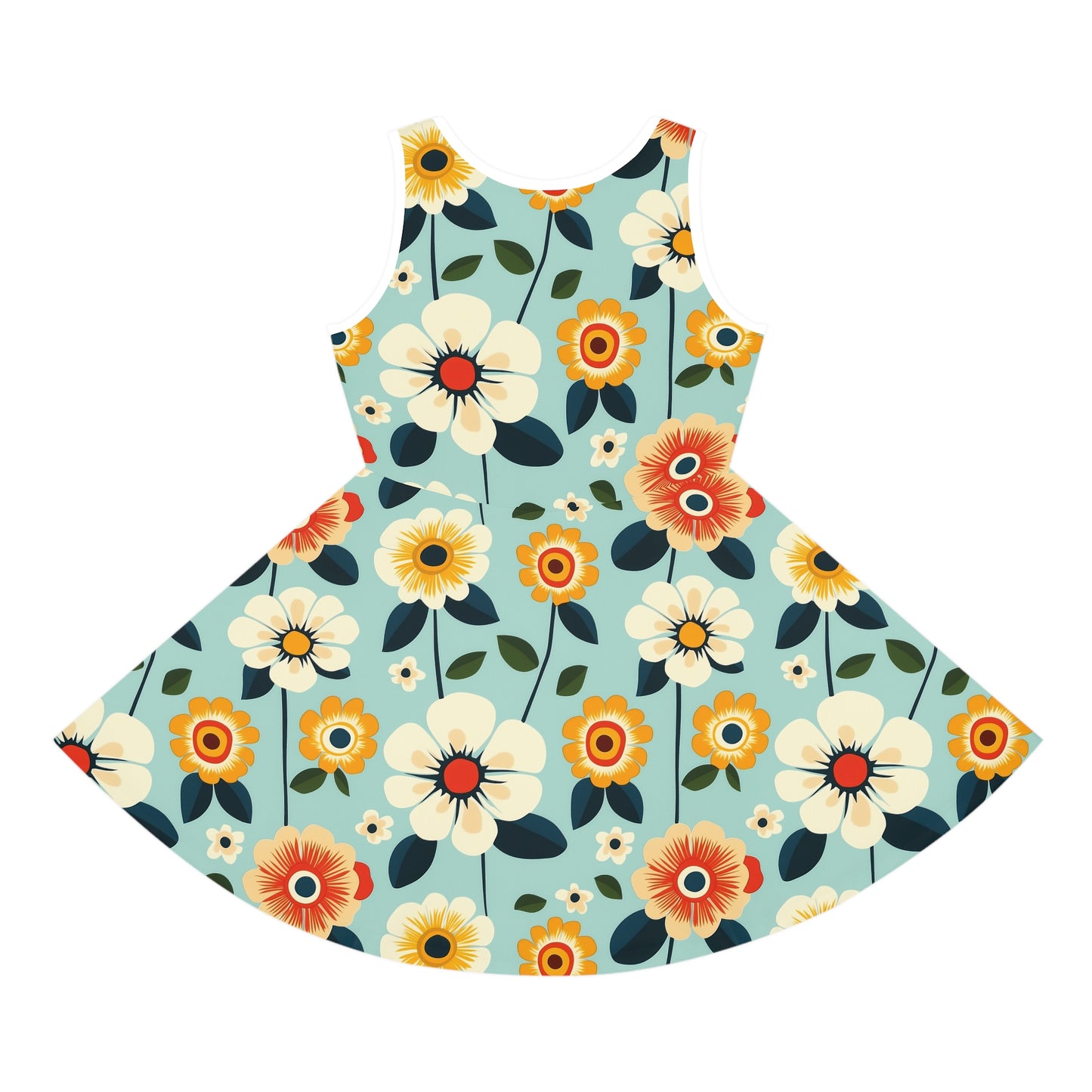 Vivid Flowers on Teal Print Girls' Sleeveless Sundress - Perfect for Summer Parties & Playdates
