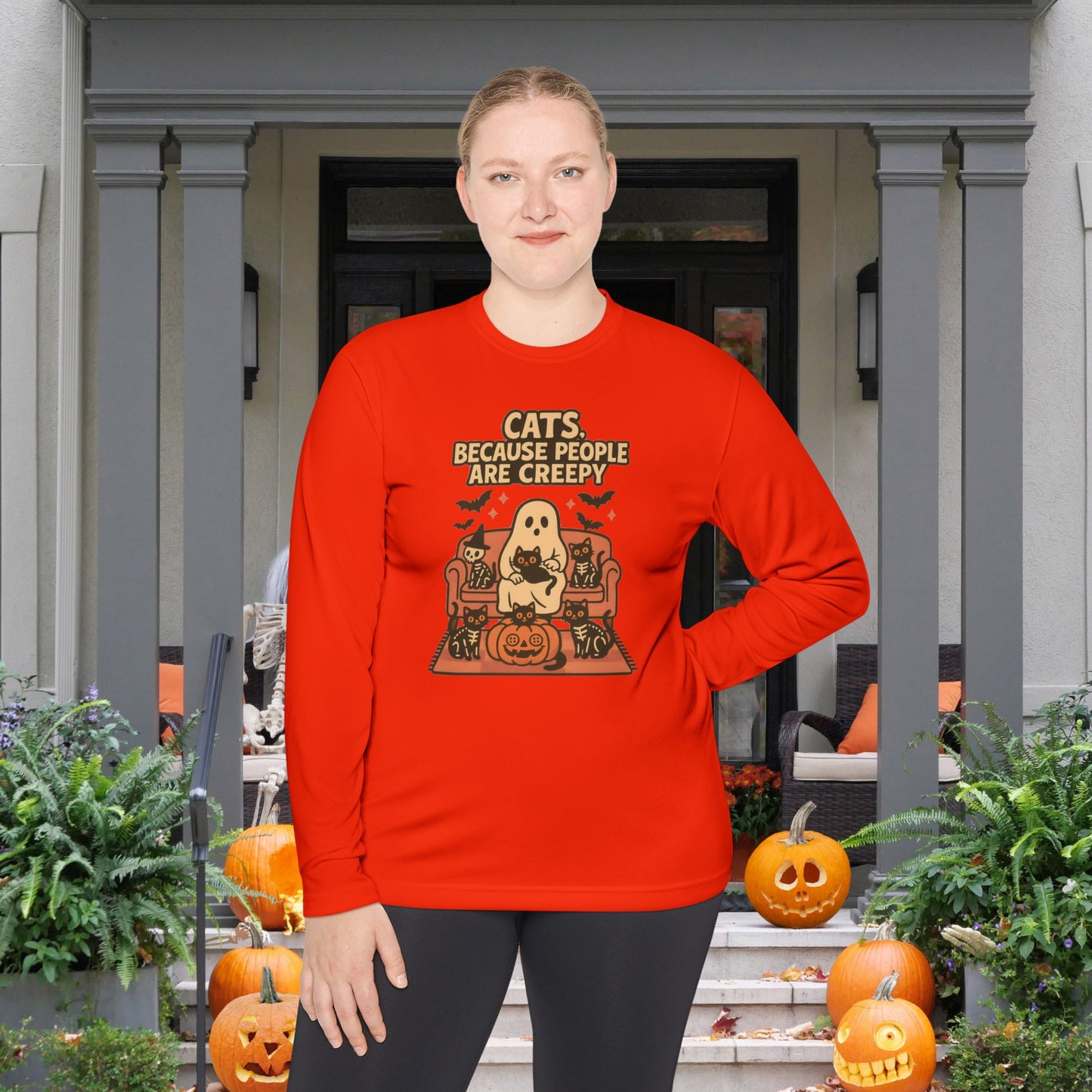 Cats, Because People Are Creepy (Halloween) Adult Long Sleeve Tee