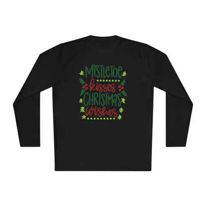 Mistletoe Kisses Christmas Wishes Adult Long Sleeve Tee