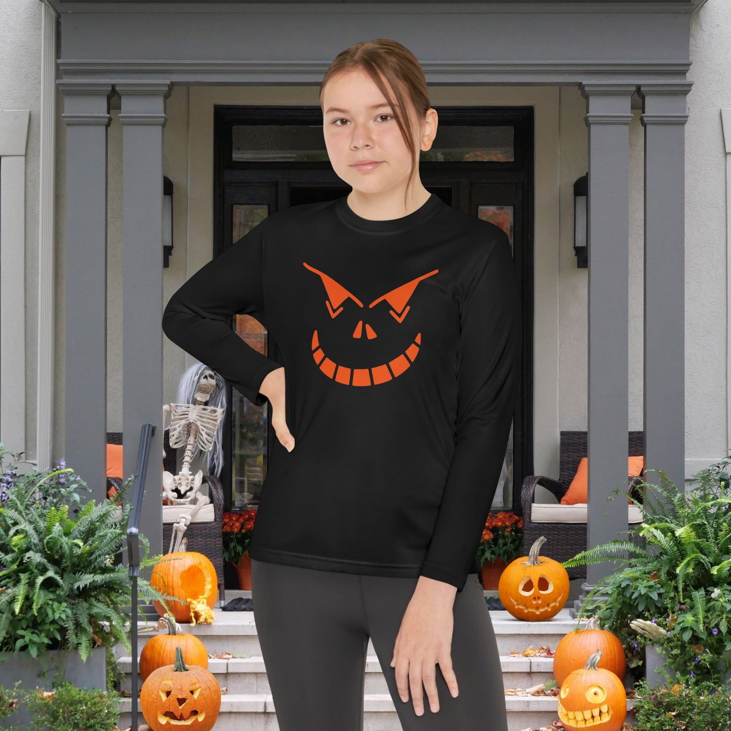 Spooky Jack-O-Lantern Youth Long Sleeve Tee