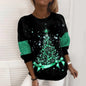 Colorful Christmas Tree Print Over Black Casual Loose Top