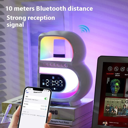 B-Shaped Bluetooth Speaker with Smart  Lighting and Wireless Charger