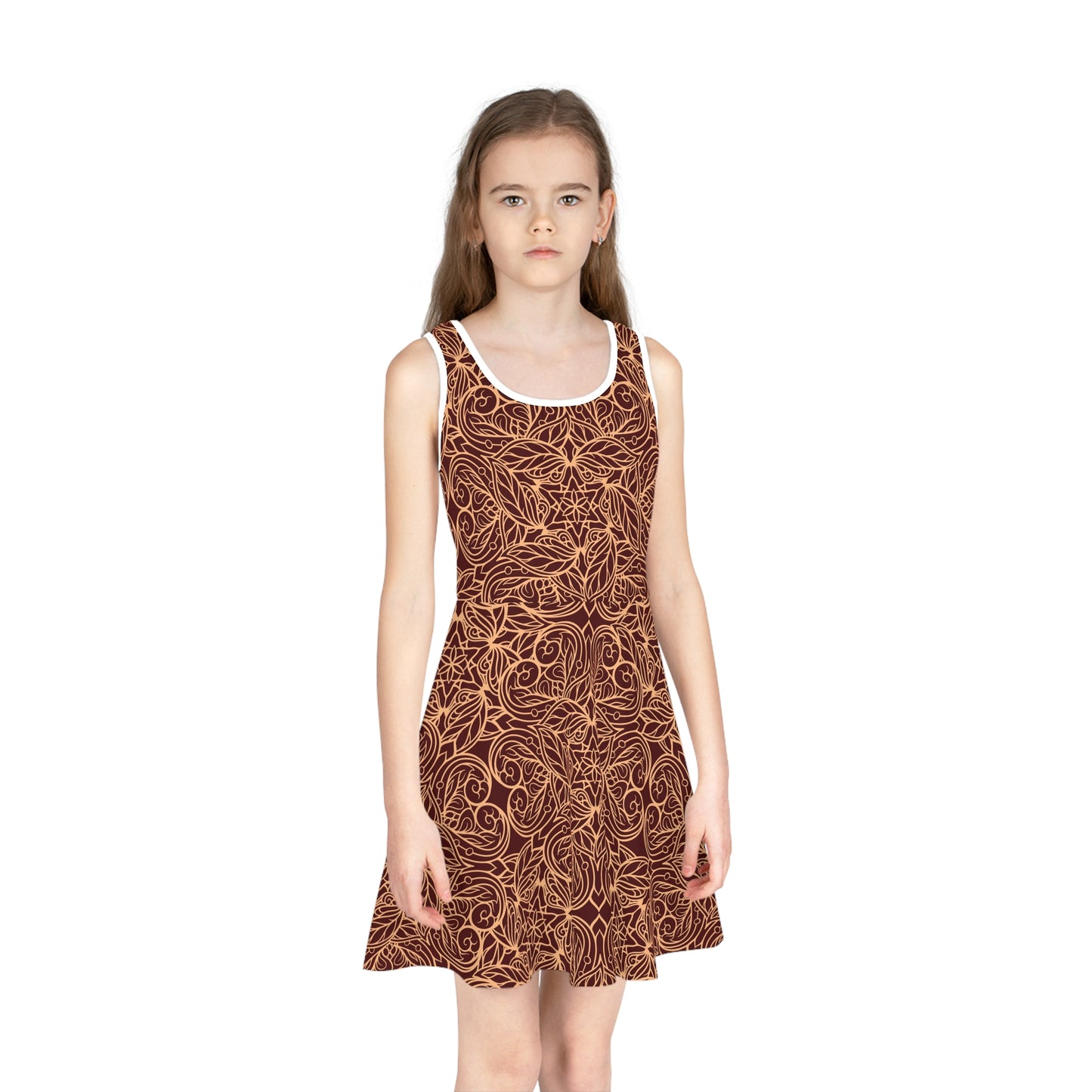 Golden Crimson Star Mandala Girls' Sleeveless Sundress