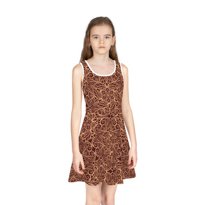 Golden Crimson Star Mandala Girls' Sleeveless Sundress